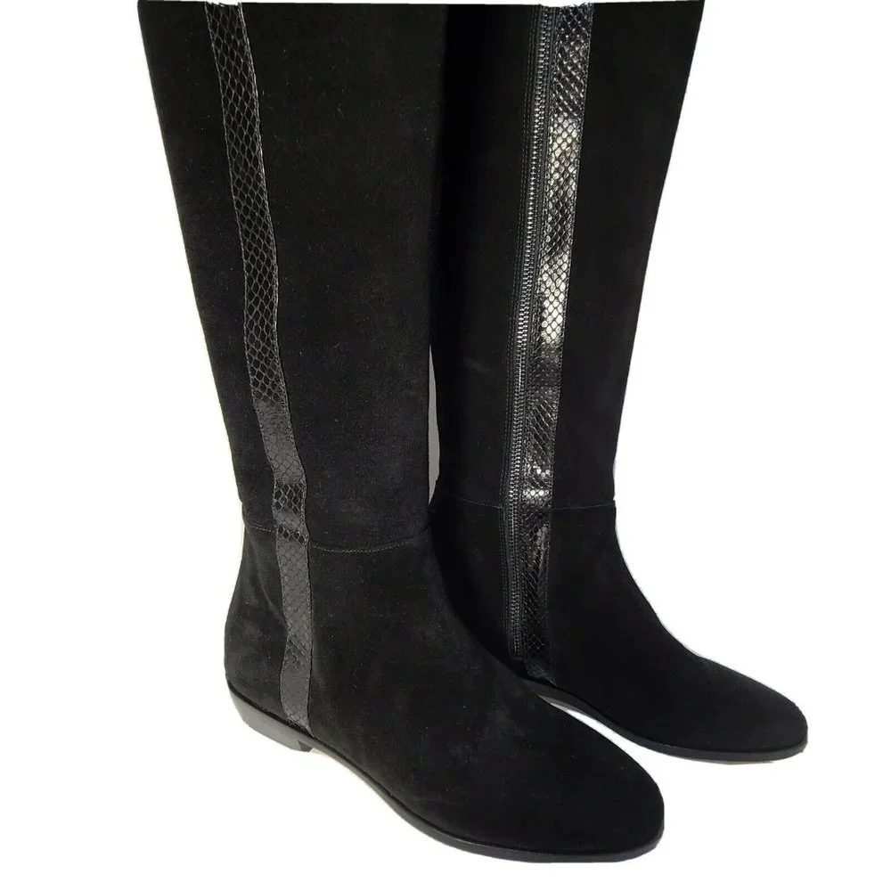 Michael Kors Womens boots OTK Over the Knee black Suede snake trim flat sz 7.5
